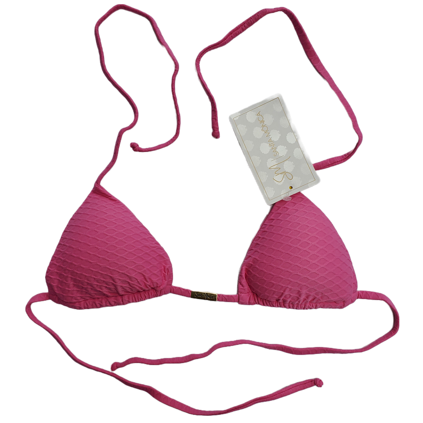 Pink textured triangle bikini top